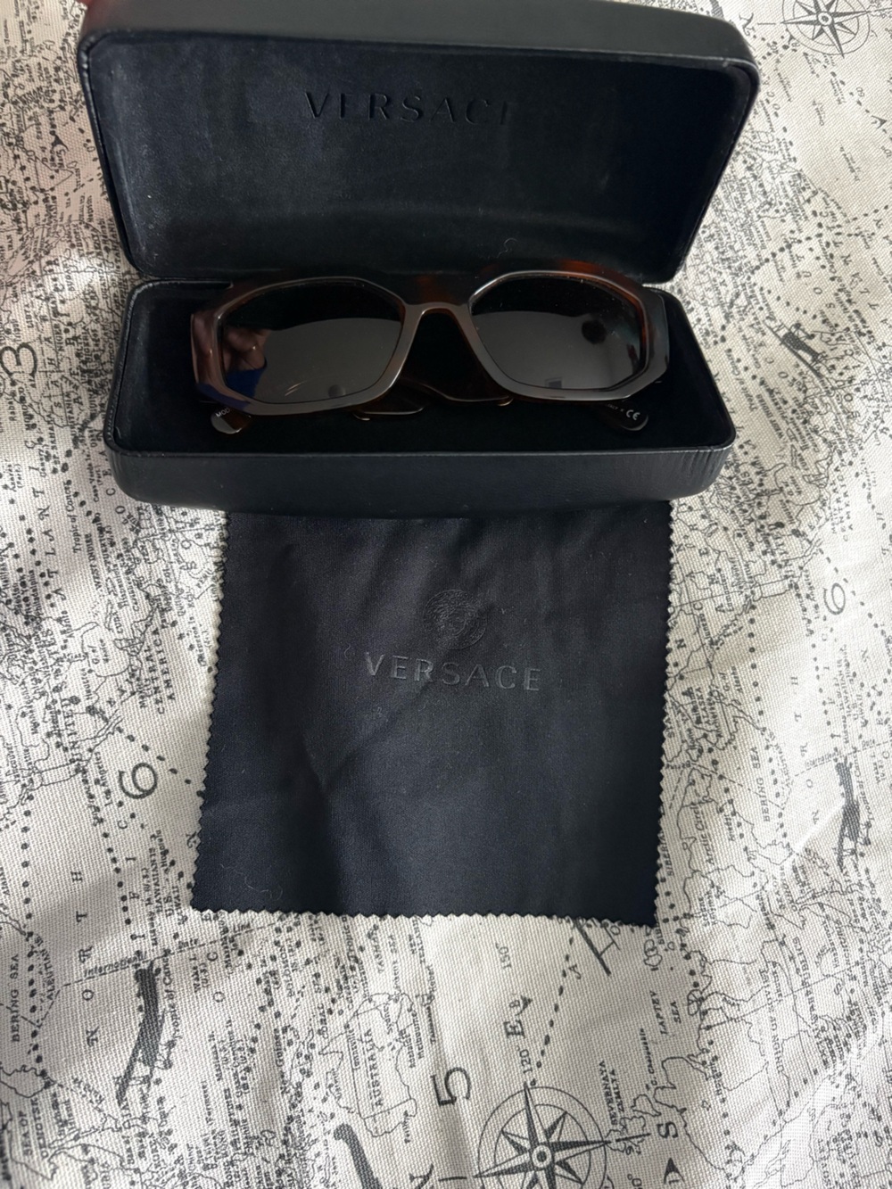 Versace Men’s Tortoiseshell Frame Sunglasses with Dark Lenses
